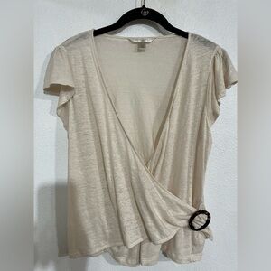 Banana Republic Wrap short sleeve top 100% linen cream M